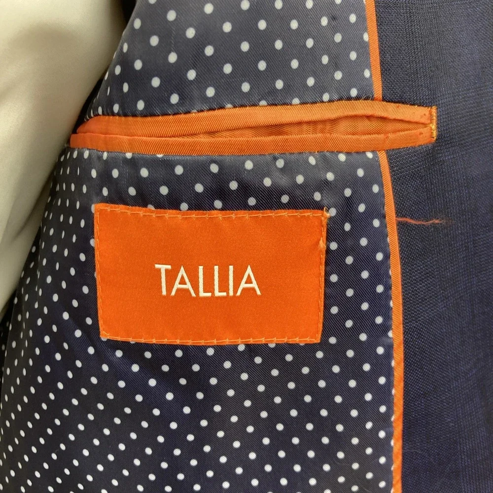 TALLIA Mens Wool 2-pc Suit 100%wool Size 42R 34x27.5 Navy Plaid Flat Front